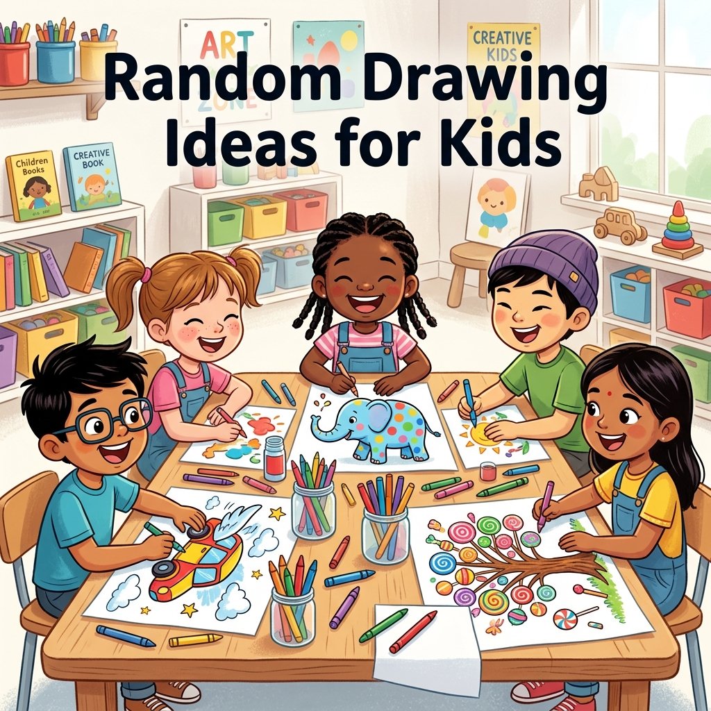 Happy children drawing together in a creative classroom