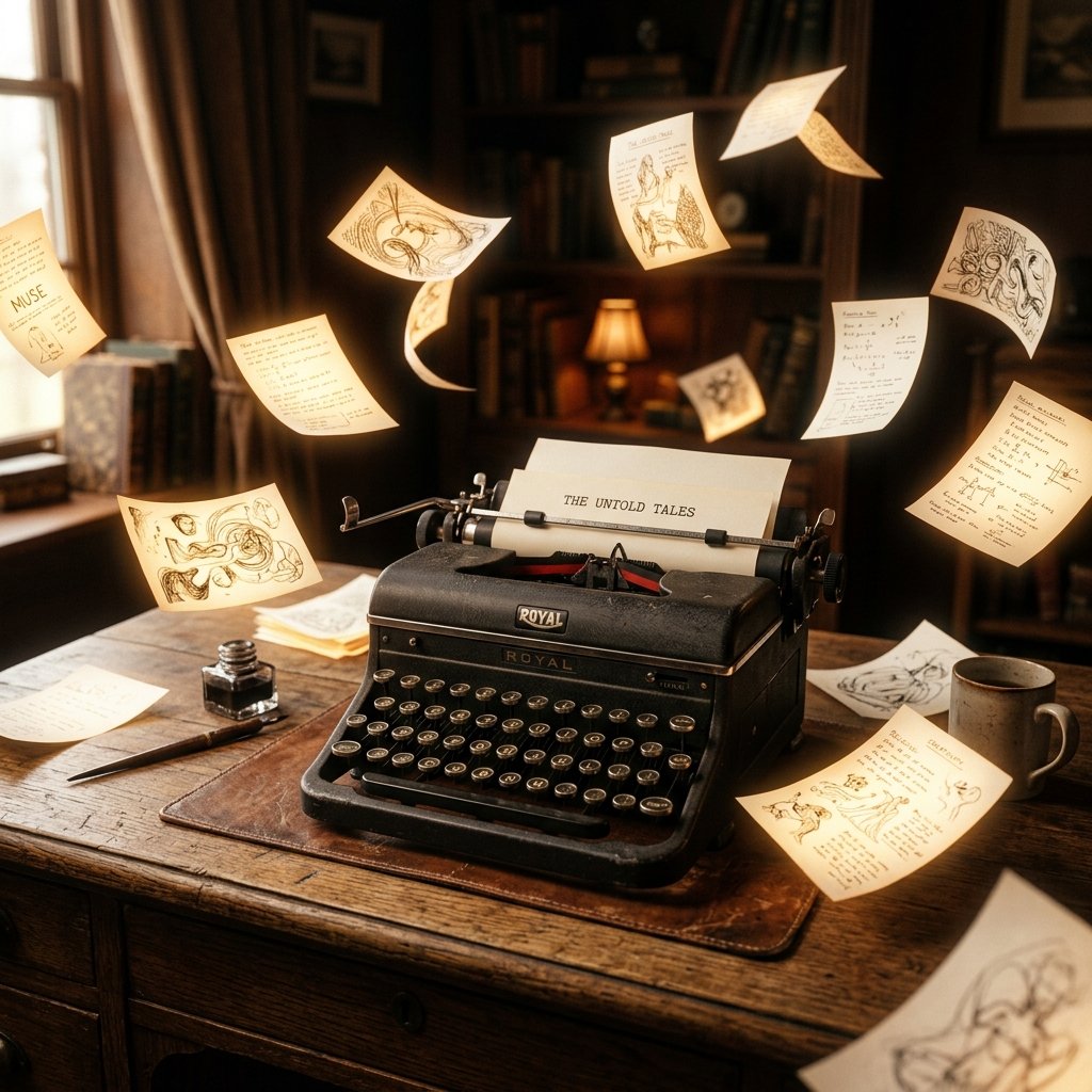 Vintage typewriter and coffee on a writers desk, symbolizing creative flow